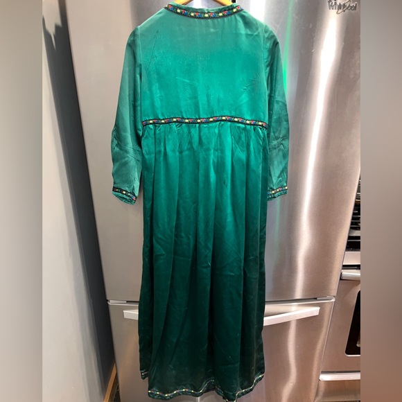 Swedish EMERALD GREEN Princess Long Satin Dress OPEN FRONT Flower Bavarian small - Picture 9 of 15
